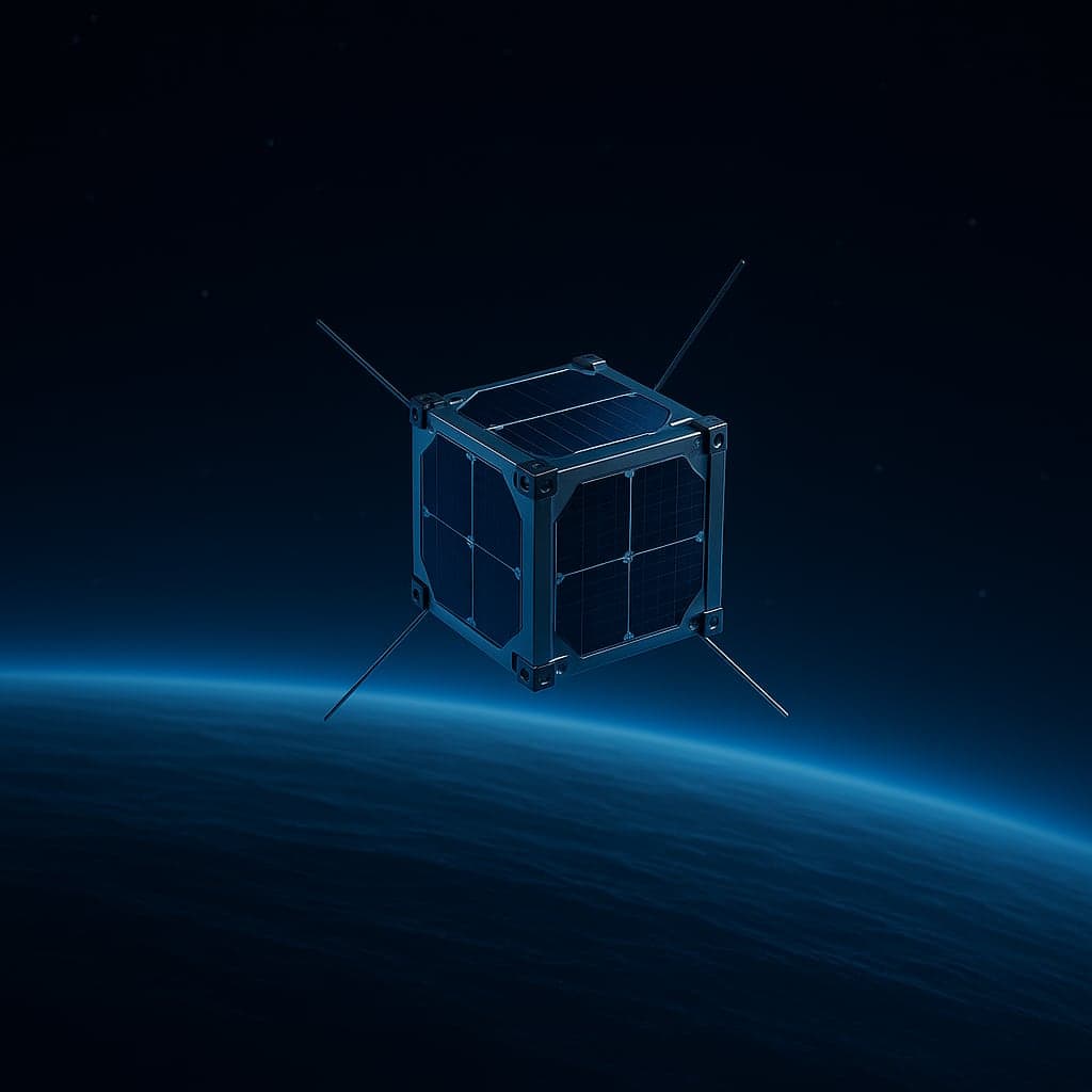 Render of a 1U CubeSat in low Earth orbit